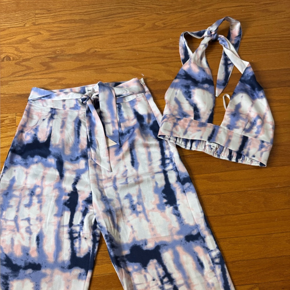 NWT Superdown 2piece Tie-Dye Wide Leg Pants & Halter Set XS - Picture 4 of 7